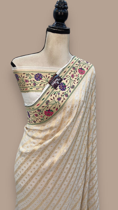 Pure Georgette Banarasi Handloom Saree - with meenakari work Gold Zari