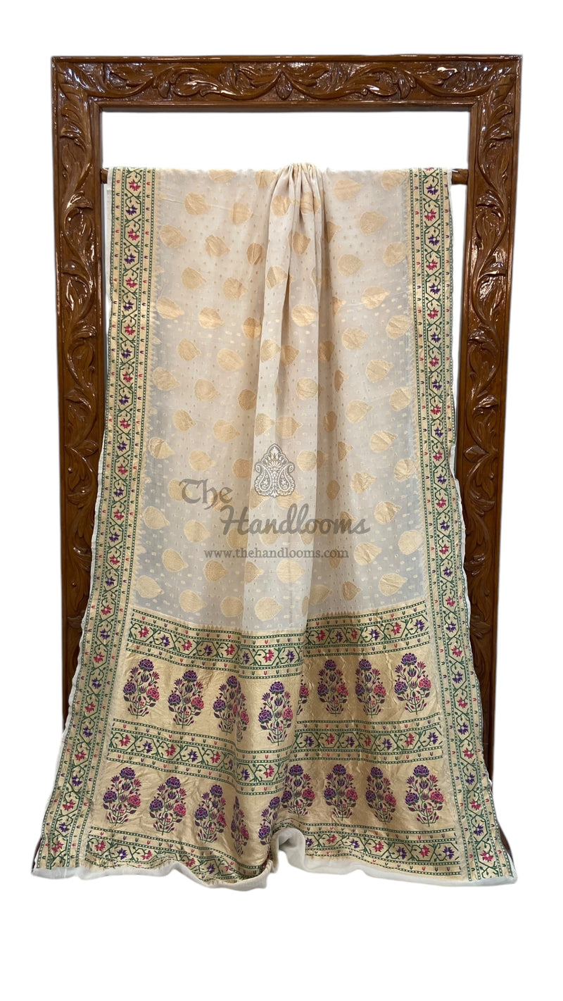 Pure Georgette Banarasi Handloom Saree - with meenakari work Gold Zari - The Handlooms