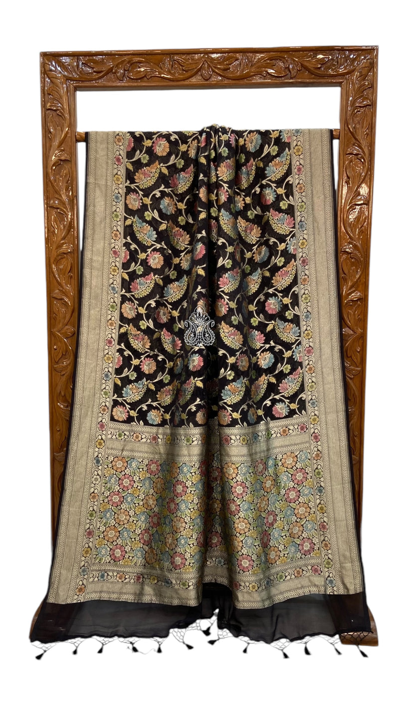 Black Khaddi Georgette Handloom Banarasi Saree - The Handlooms