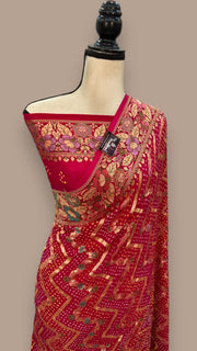 Pure Georgette Banarasi Bandhej Handloom Saree - with meenakari work - The Handlooms