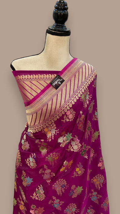 Pure Katan Silk Banarasi Handloom Saree - All over Sona Roopa kadiyal Jaal work