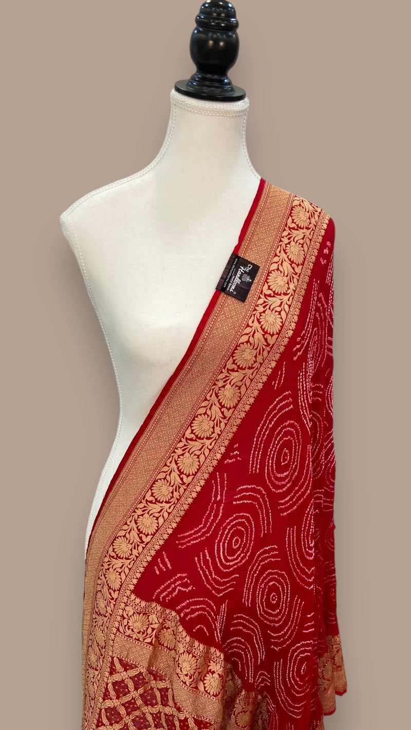 Pure Georgette Banarasi Bandhej Handloom Dupatta - The Handlooms