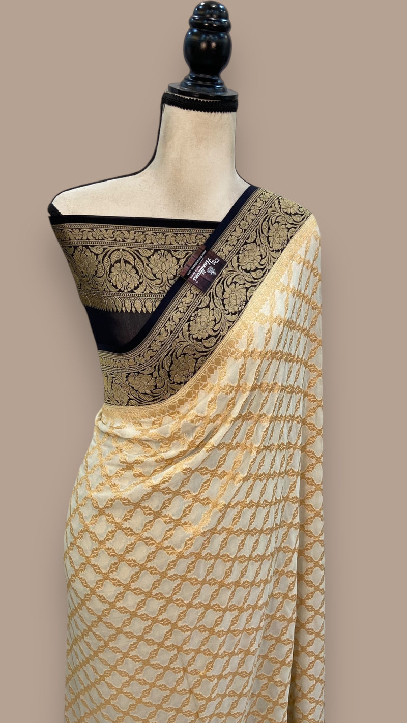 Pure Khaddi Georgette Banarasi Saree -  Gold zari - The Handlooms