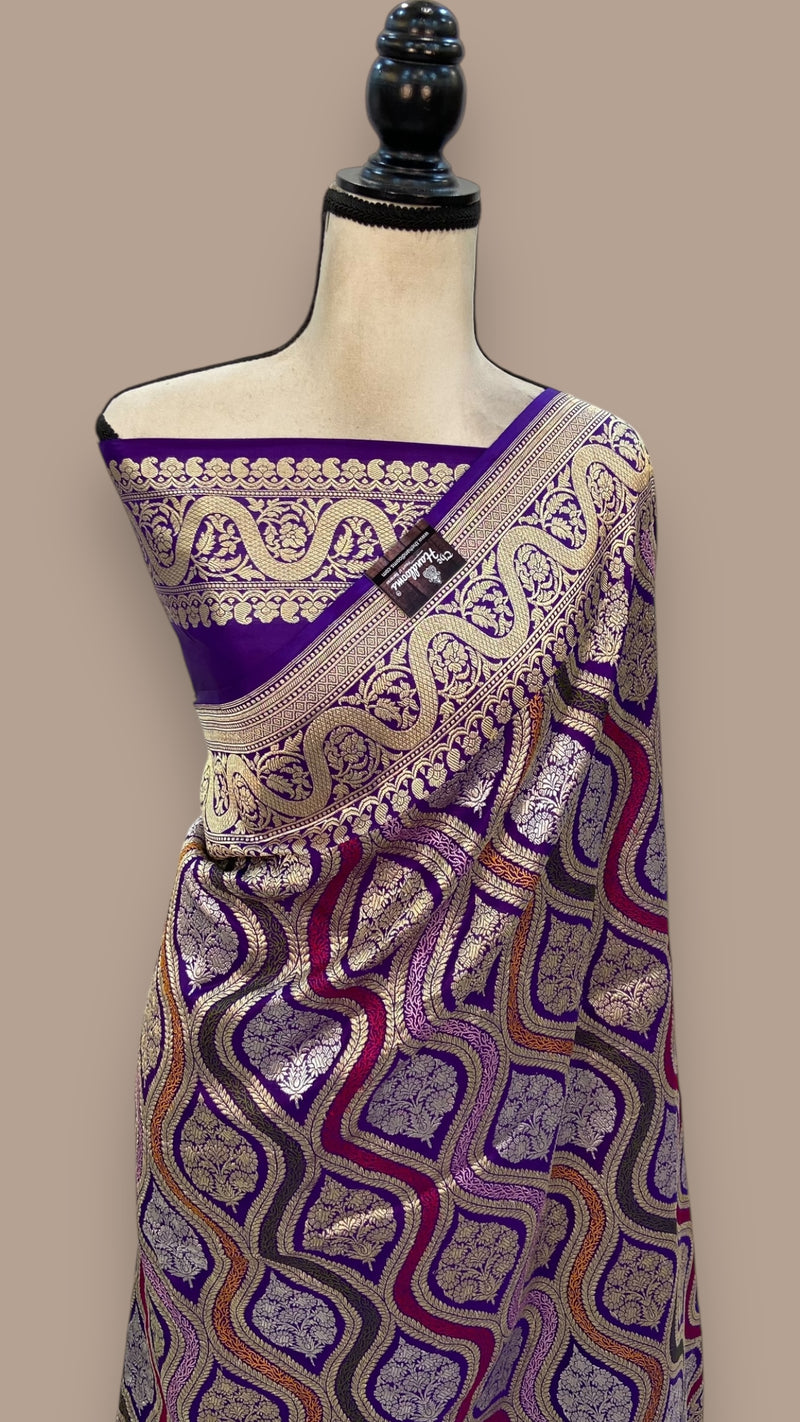 Ektara Pure Katan Silk Banarasi Handloom Saree - All over kadiyal Jaal work - The Handlooms