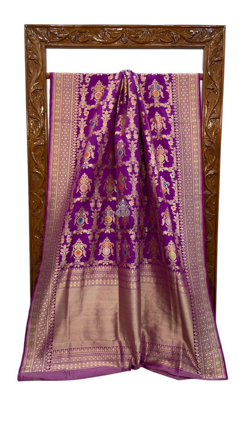 Ektara Pure Katan Silk Banarasi Handloom Saree - All over kadiyal Jaal work - The Handlooms