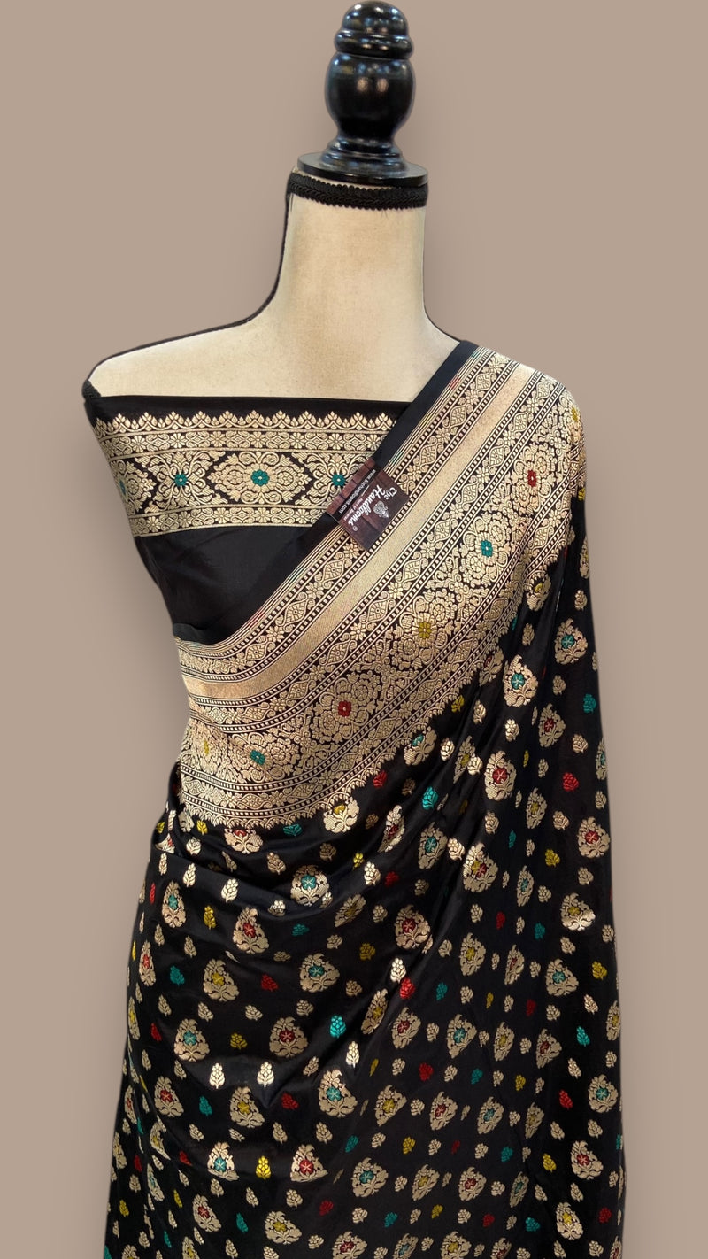 Pure Katan Silk Banarasi Handloom Saree - All over Jaal work With Meenakari - The Handlooms