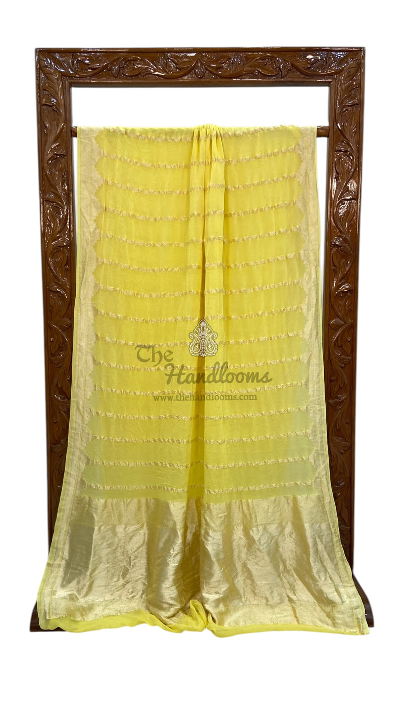 Yellow Pure Khaddi Georgette Handloom Banarasi Saree - The Handlooms