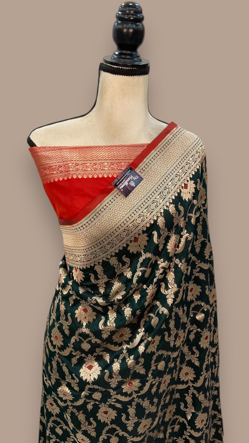 Pure Katan Silk Banarasi Handloom Saree - All over Jaal work - With Meenakari - The Handlooms