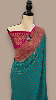 Khaddi Georgette Handloom Banarasi Saree -  Antique zari - The Handlooms