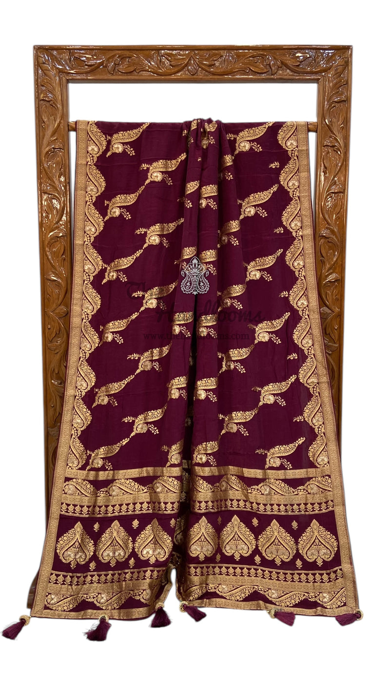 Pure Khaddi Crepe Silk Banarasi Saree - The Handlooms