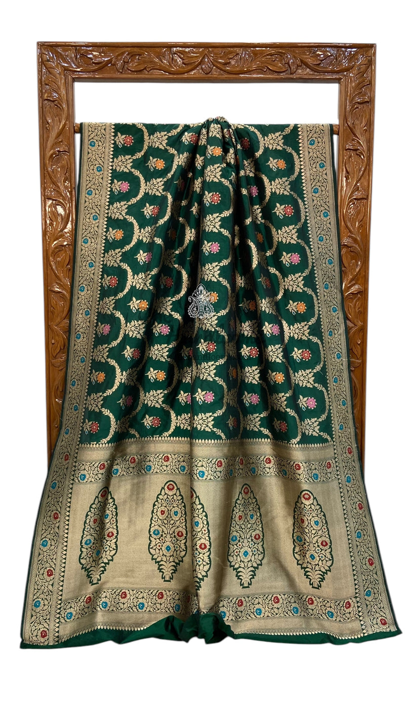 Pure Katan Silk Banarasi Handloom Saree - All over Jaal work with Meenakari - The Handlooms