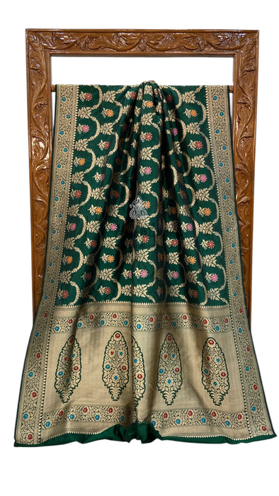 Pure Katan Silk Banarasi Handloom Saree - All over Jaal work with Meenakari