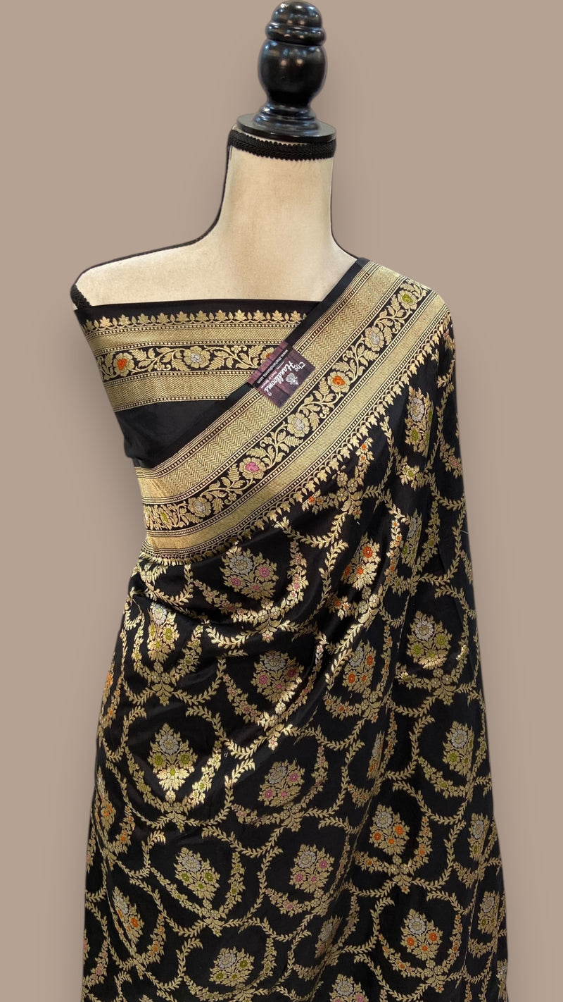 Pure Katan Silk Banarasi Handloom Saree - All over Jaal work with Meenakari - The Handlooms