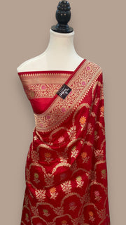 Pure Katan Silk Banarasi Handloom Saree - All over Jaal work - With Meenakari - The Handlooms