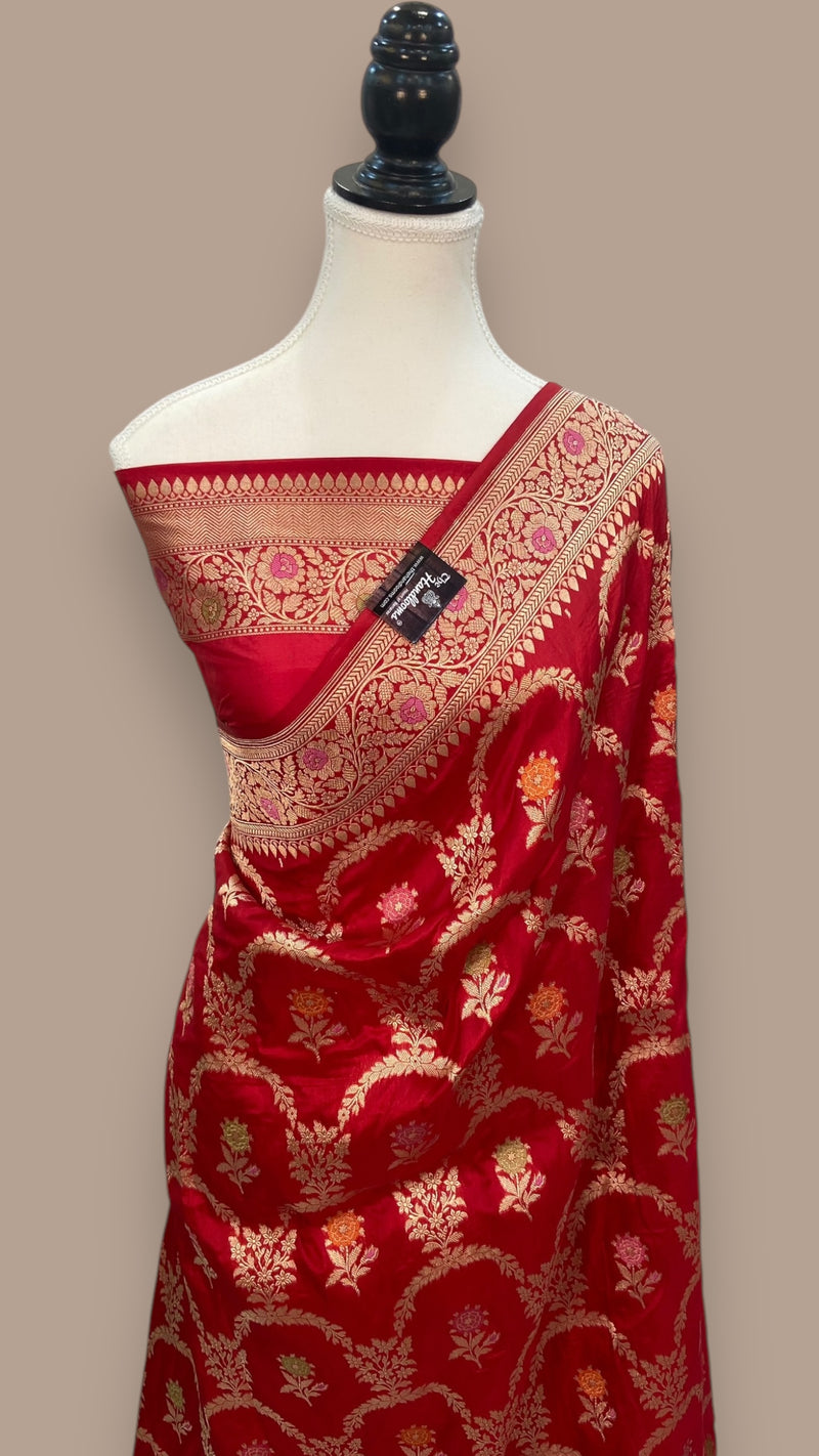 Pure Katan Silk Banarasi Handloom Saree - All over Jaal work - With Meenakari - The Handlooms