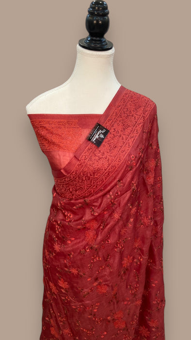 Tussar Silk Handloom Banarasi Saree With Chikankari