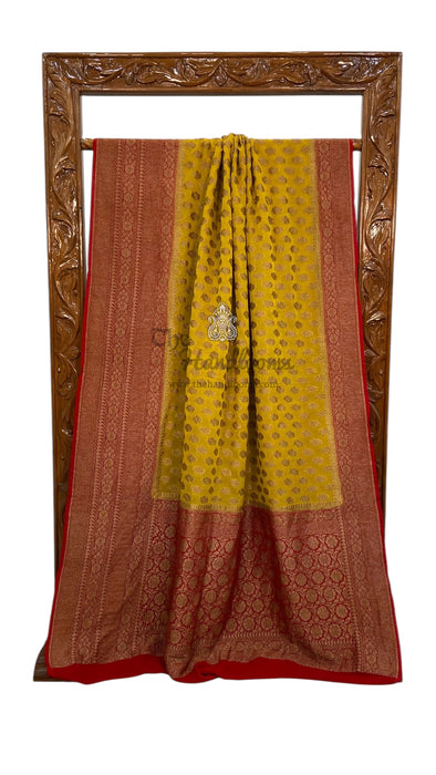 Khaddi Georgette Handloom Banarasi Saree -  Antique zari