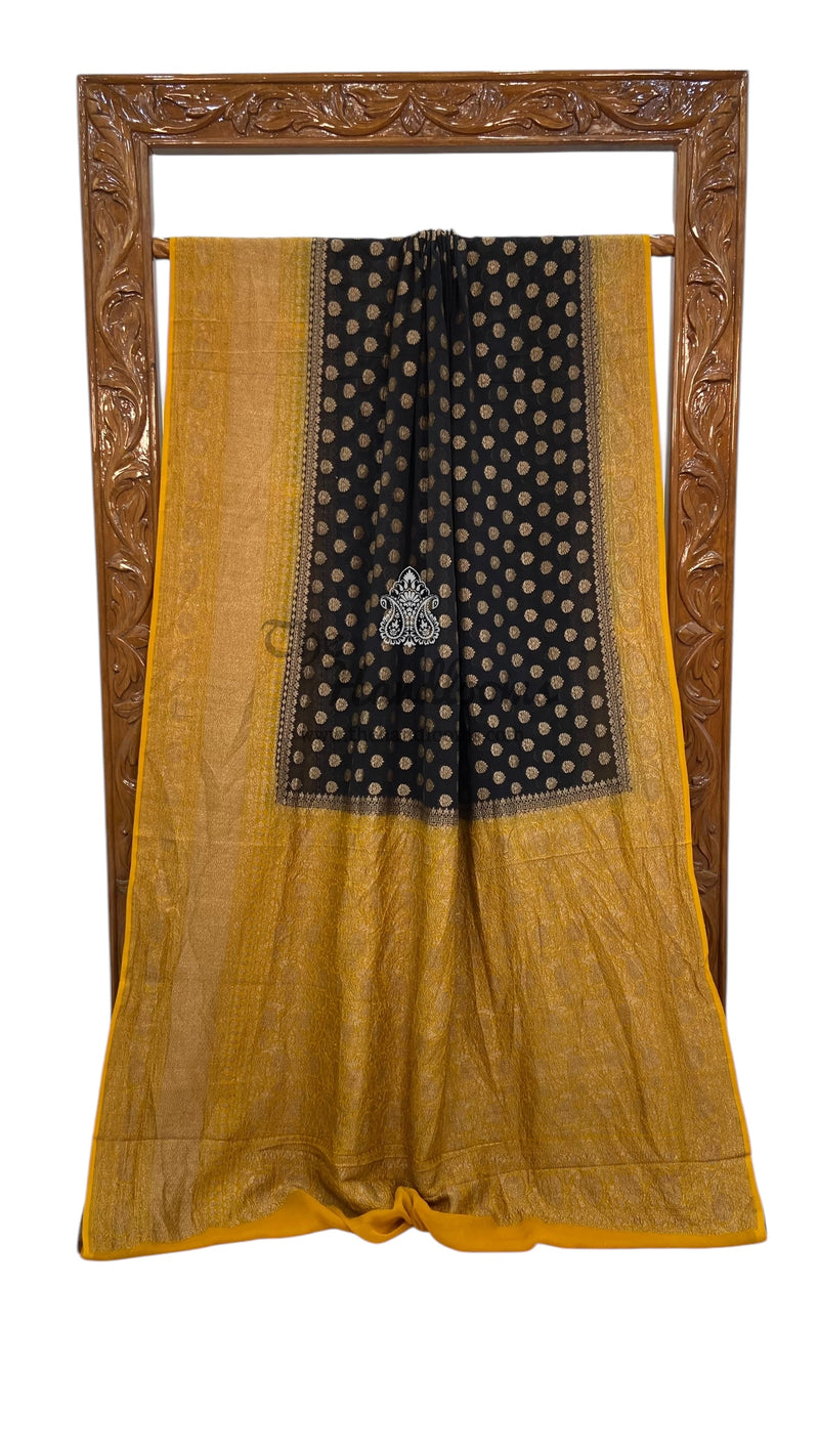 Khaddi Georgette Handloom Banarasi Saree -  Antique zari - The Handlooms