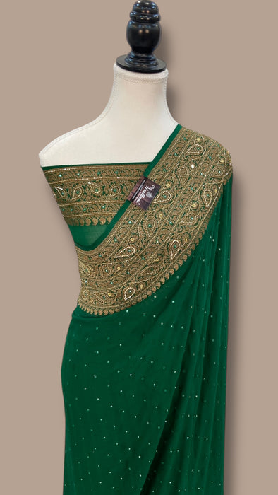 Khaddi Georgette Handloom Banarasi Saree with Handwork: Gota Patti, Zardozi, Diamond Chain, Katdana, and Abla Detailing