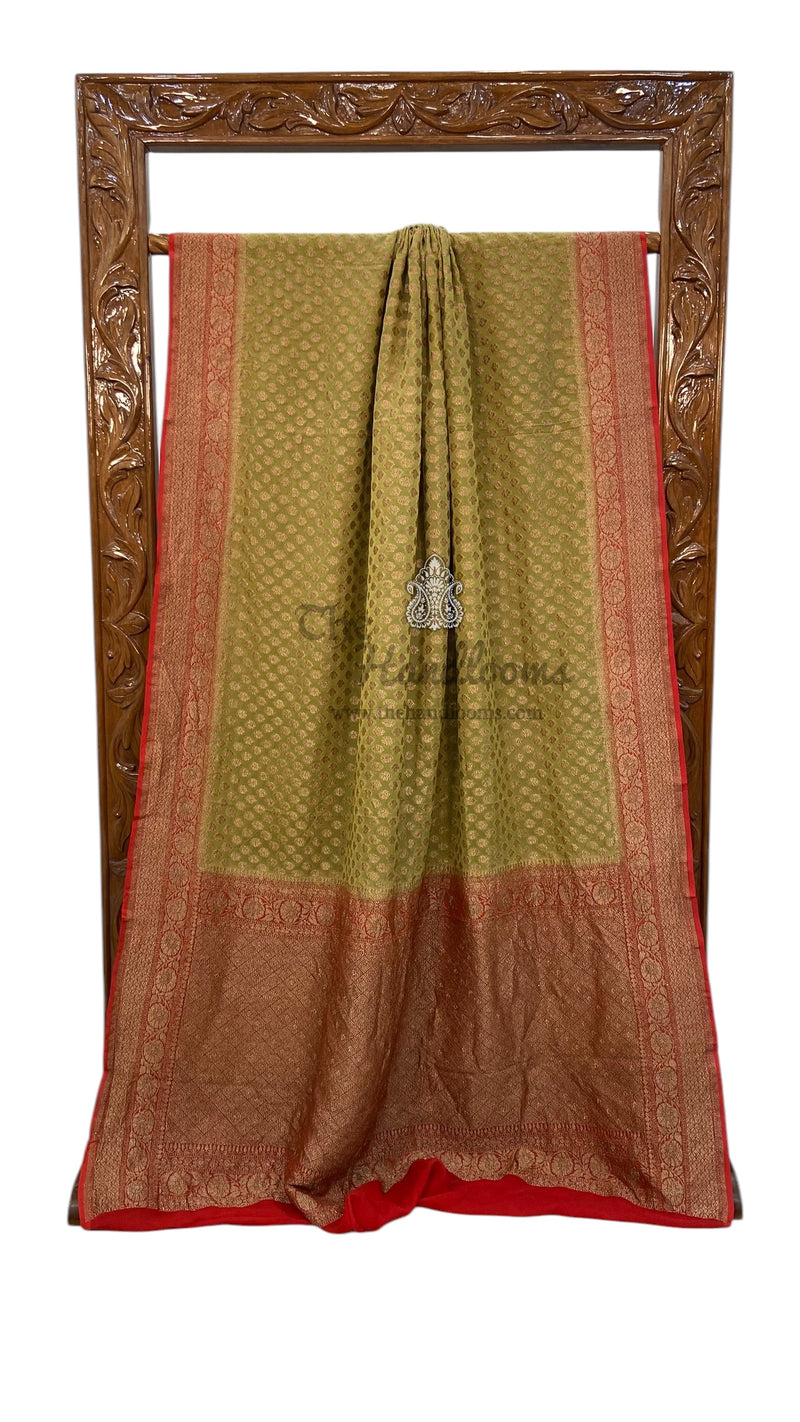 Khaddi Georgette Handloom Banarasi Saree -  Antique zari - The Handlooms