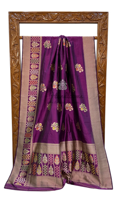 Pure Katan Silk Banarasi Handloom Saree - All over Sona Roopa Kadua motifs