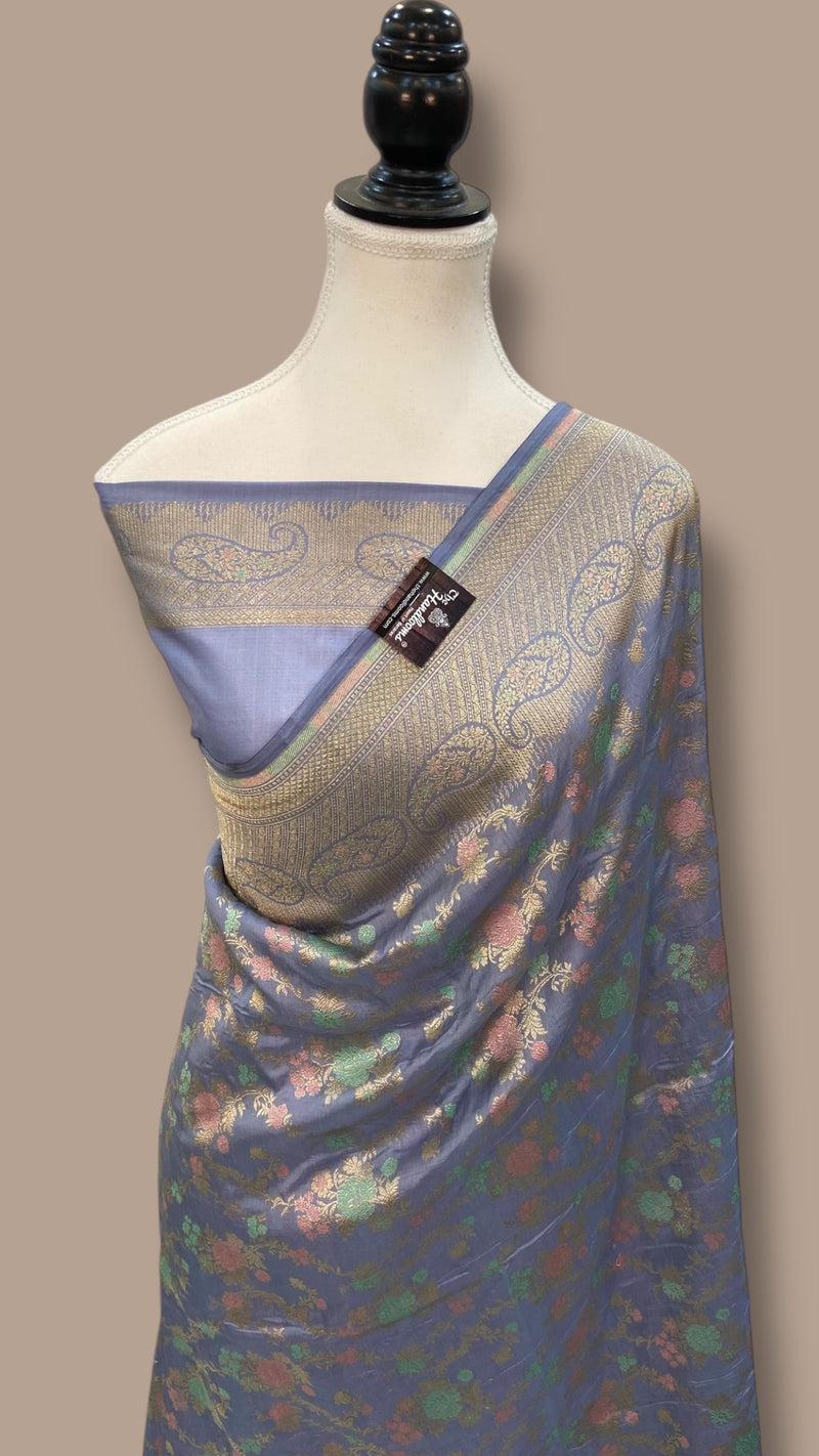 Pure Katan Silk Banarasi Handloom Saree - All over Sona Roopa Jaal work - The Handlooms