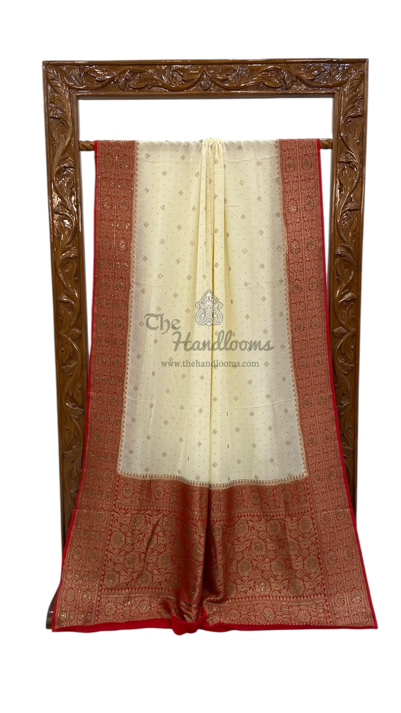 Khaddi Georgette Handloom Banarasi Saree with Siroski Stone Work - The Handlooms