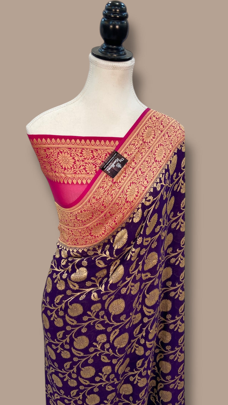 Pure Khaddi Georgette Banarasi Saree -  Gold zari - The Handlooms