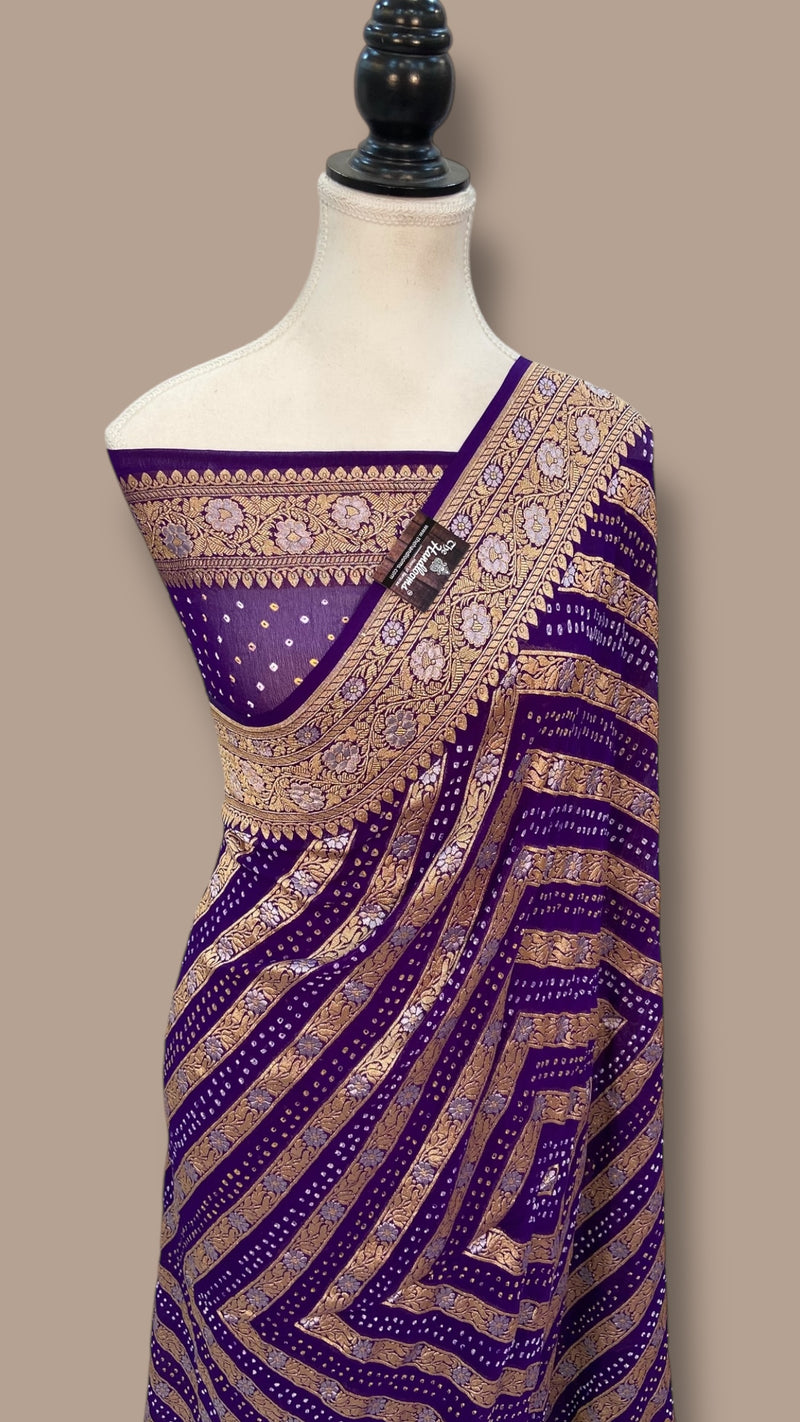 Pure Georgette Banarasi Bandhej Handloom Saree - The Handlooms