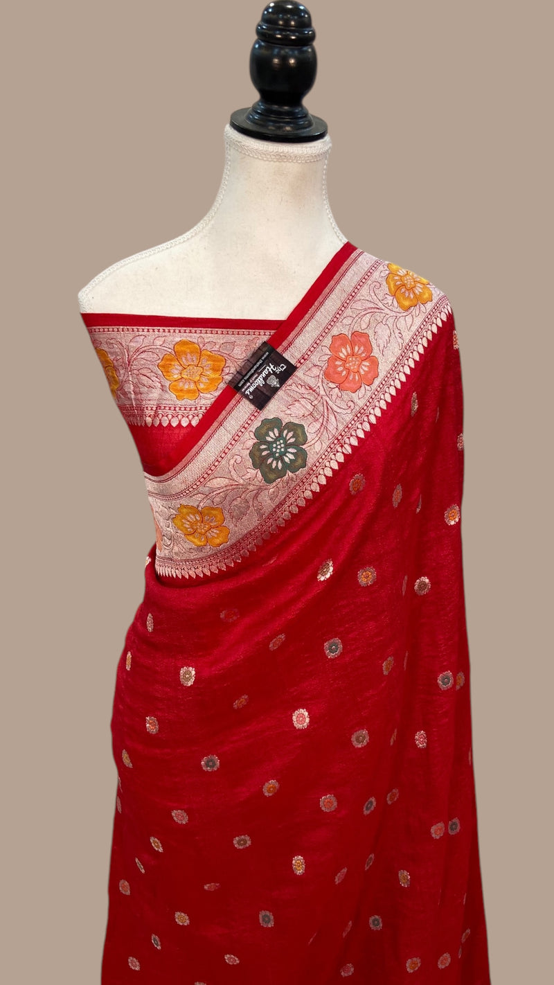 Tussar Georgette Handloom Banarasi Saree With Meenakari - The Handlooms