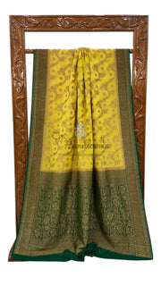 Khaddi Georgette Handloom Banarasi Saree - Antique Zari - The Handlooms