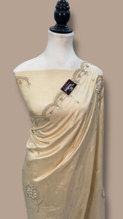 Pure katan Silk Handloom Banarasi Saree with Handwork: Zardozi, Diamond Chain, Katdana, and Abla Detailing - The Handlooms