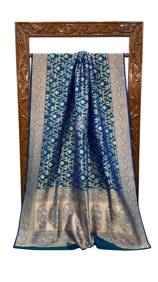 Pure Katan Silk Banarasi Handloom Saree - All over Sona Roopa Jaal Work - The Handlooms