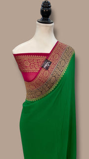 Green Pure Khaddi Georgette Handloom Banarasi Saree - The Handlooms