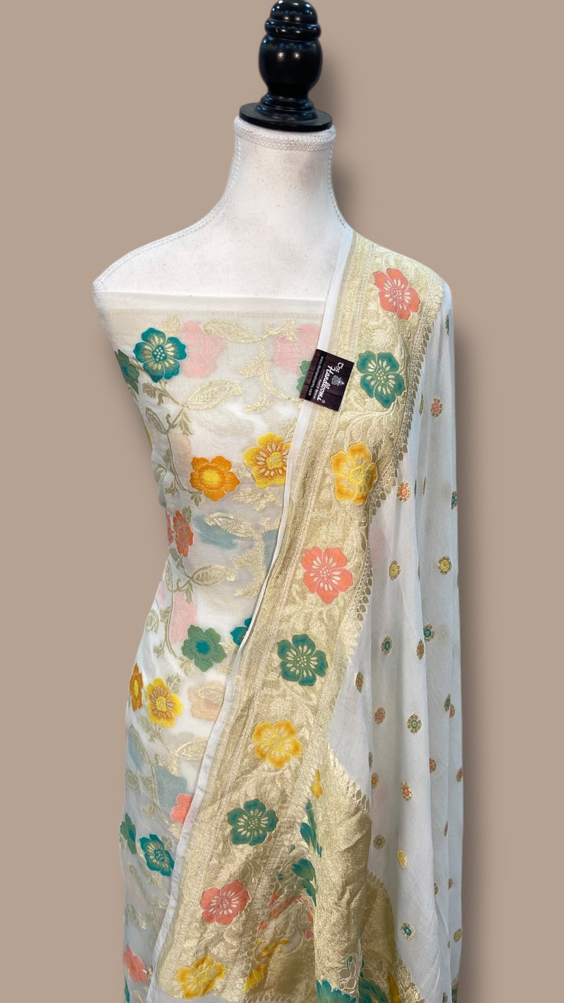 Khaddi Georgette Banarasi Dress material with Meenakari - The Handlooms