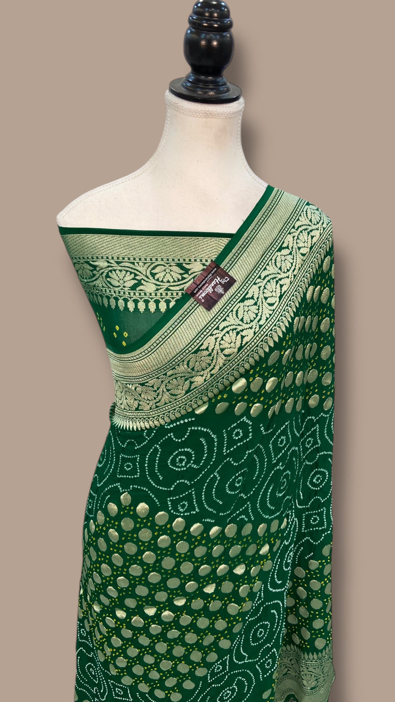 Pure Georgette Banarasi Bandhej Handloom Saree - The Handlooms