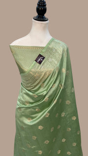 Pista Green Pure Chiniya Silk Handloom Banarasi Saree - The Handlooms
