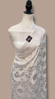 Pure Georgette Banarasi Saree - silver zari - The Handlooms