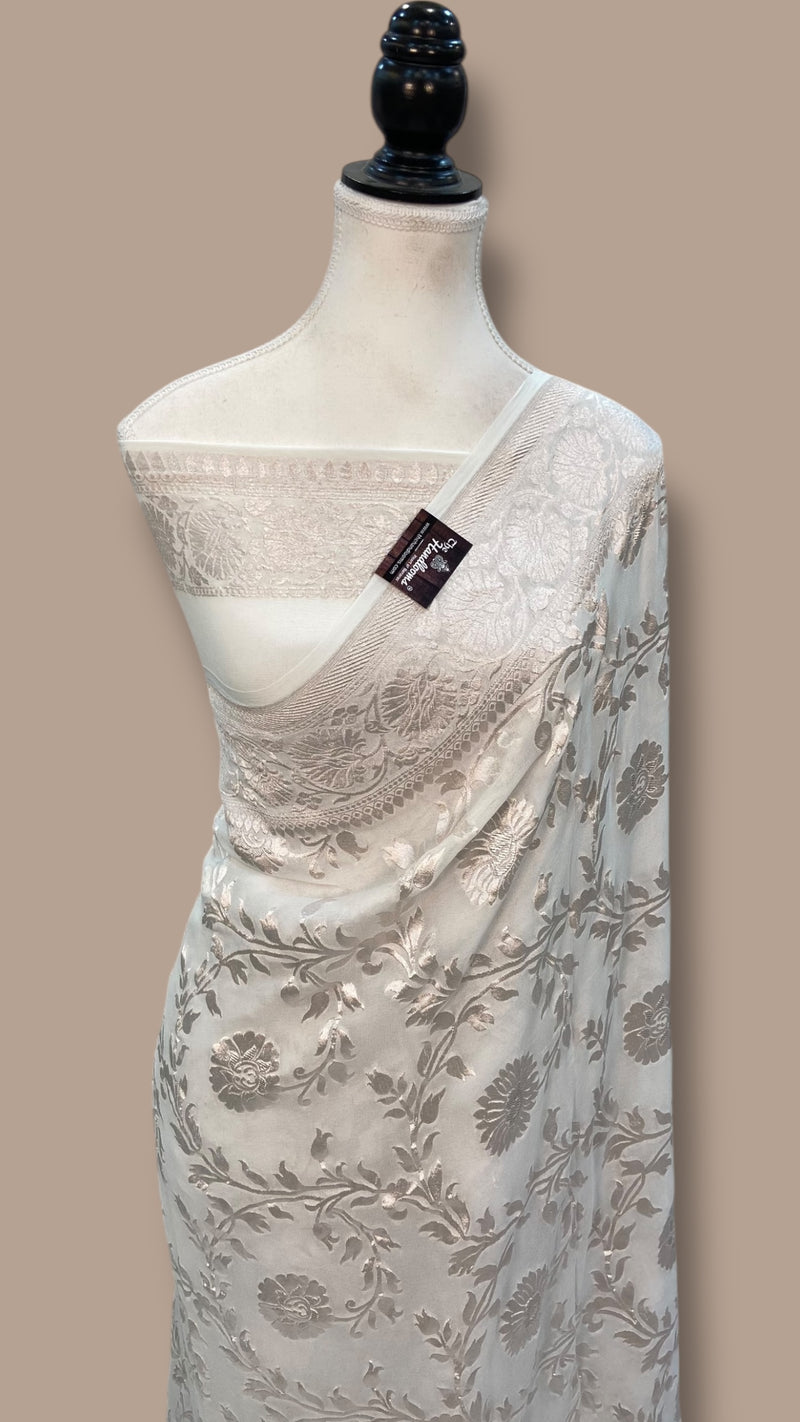 Pure Georgette Banarasi Saree - silver zari - The Handlooms