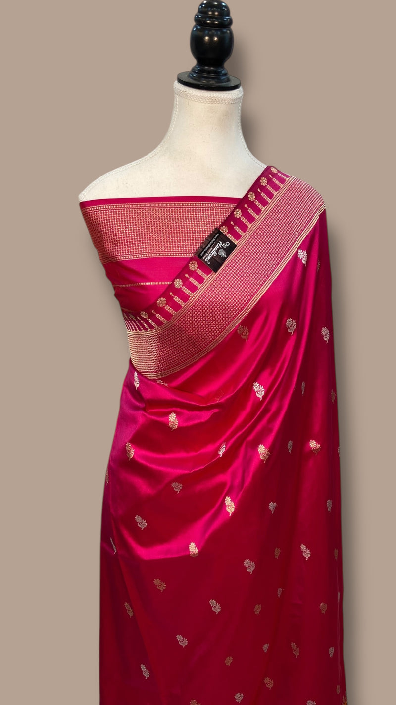 Pure Katan Silk Banarasi Handloom Saree - All over Sona Roopa Kadua motifs - The Handlooms