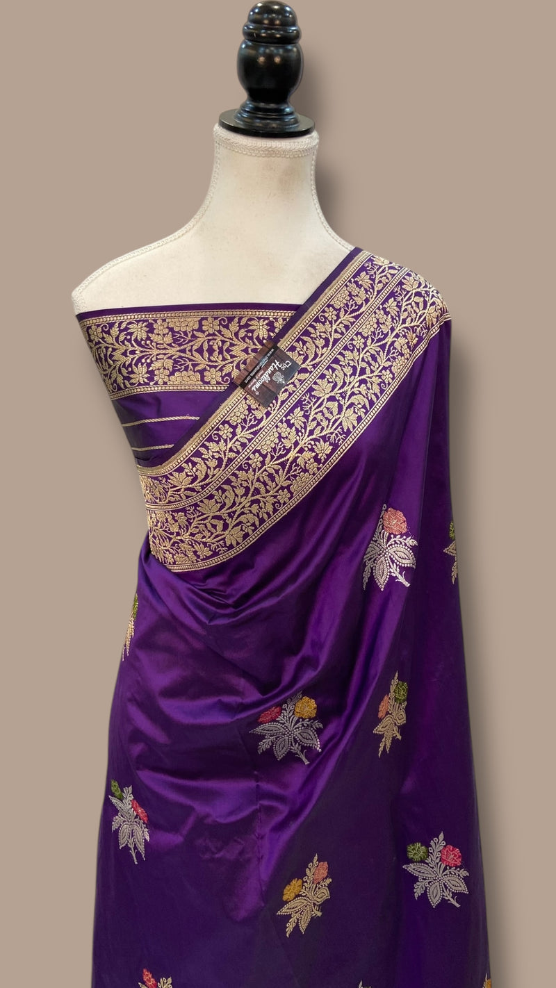 Pure Katan Silk Banarasi Handloom Saree - All over Sona Roopa Kadua Boota with Meenakari - The Handlooms