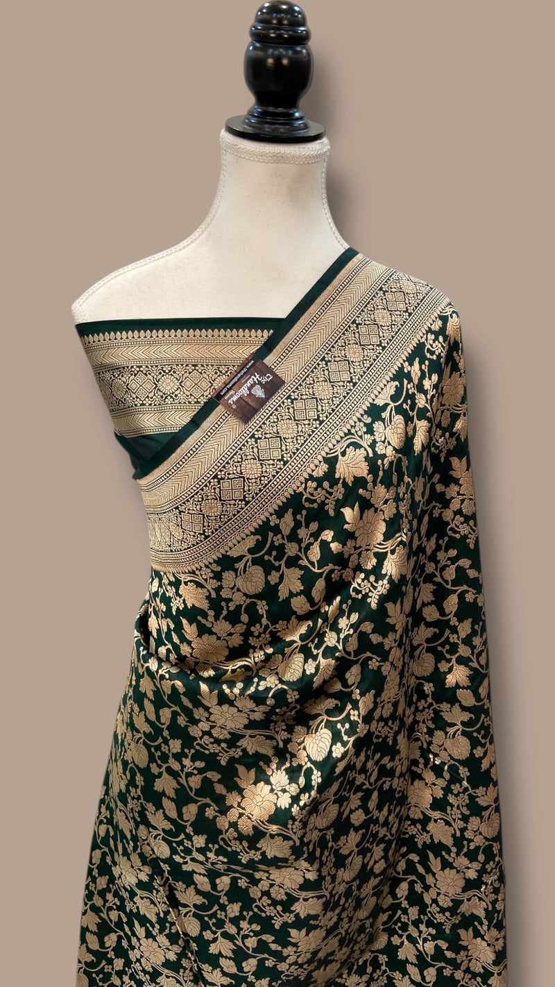 Pure Katan Silk Banarasi Handloom Saree - All Over Jaal Work - The Handlooms