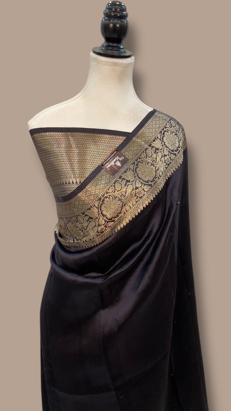 Black Pure Silk Banarasi Saree - The Handlooms