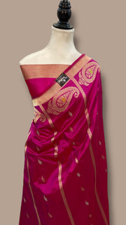 Pure Katan Silk Banarasi Handloom Saree - All Over Sona Roopa Kadua Stripe - The Handlooms