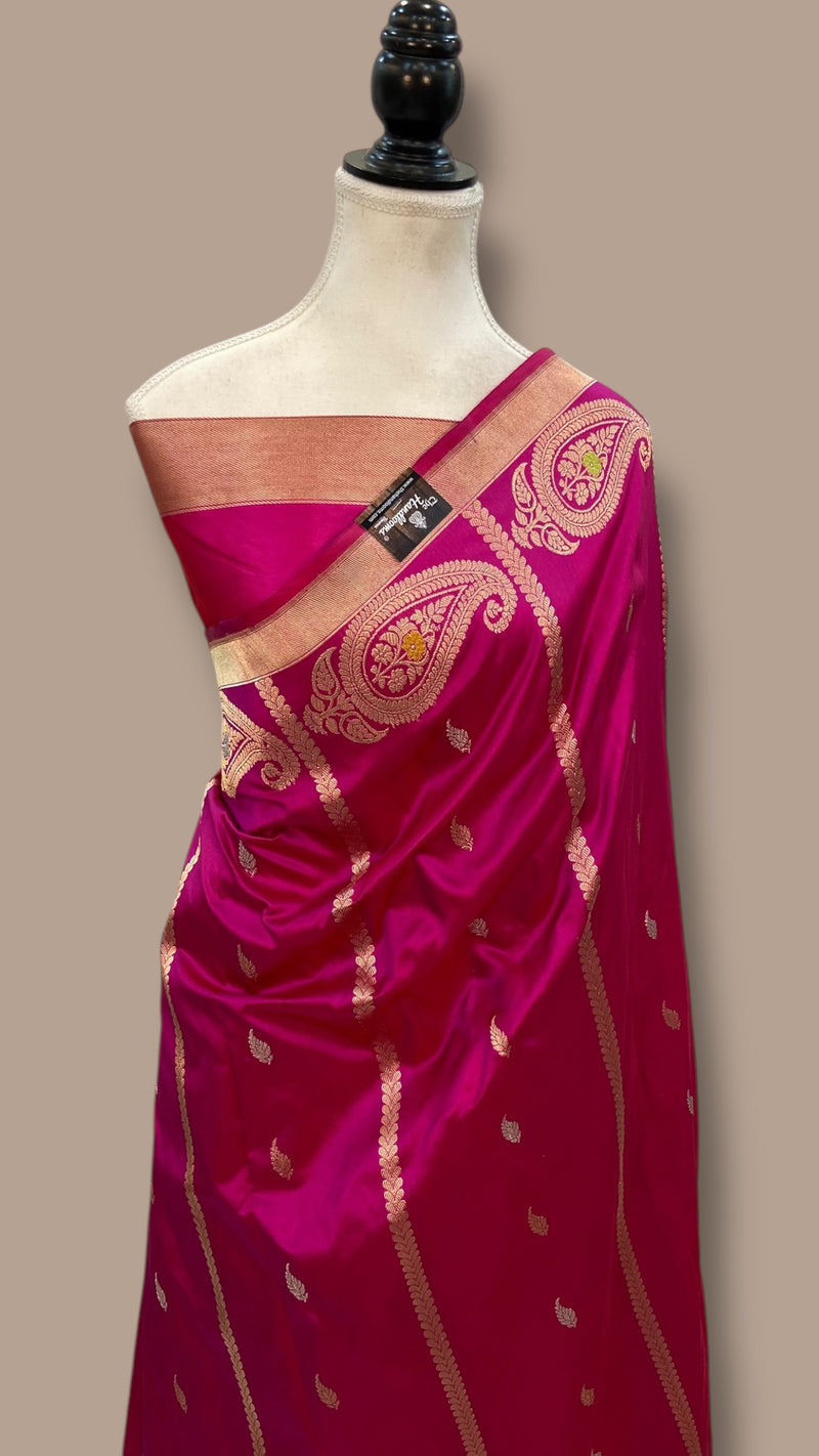 Pure Katan Silk Banarasi Handloom Saree - All Over Sona Roopa Kadua Stripe - The Handlooms