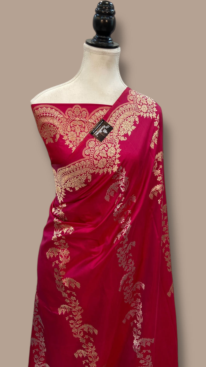 Pure Katan Silk Banarasi Handloom Saree - All over soona roopa  Kadua stripe - The Handlooms