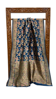 Deepika Padukonen in German Blue Pure Katan Silk Banarasi Handloom Saree - All over Jaal work with Meenakari - The Handlooms