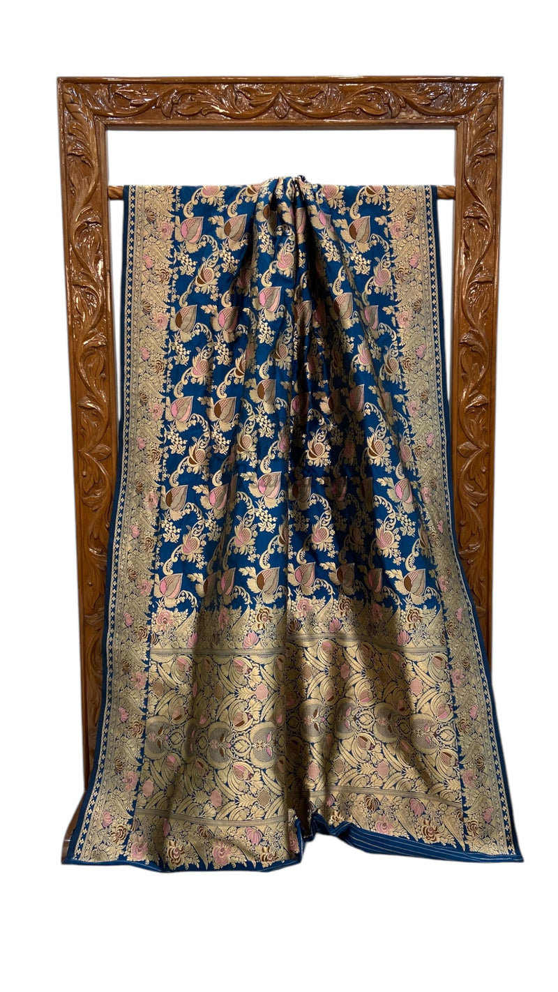 Deepika Padukonen in German Blue Pure Katan Silk Banarasi Handloom Saree - All over Jaal work with Meenakari - The Handlooms