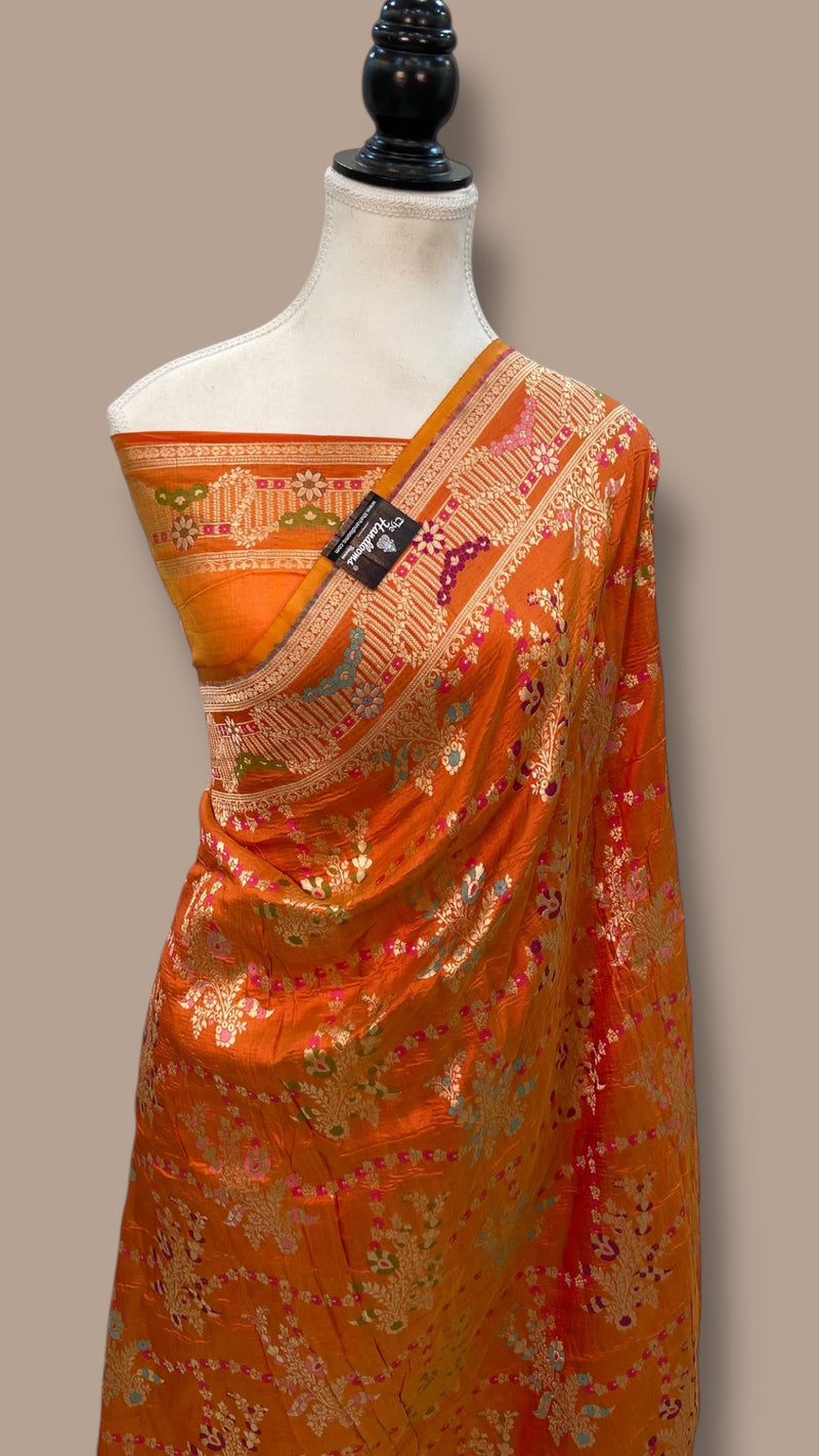 Katan Silk Banarasi Handloom Saree - All over Jaal work With Meenakari - The Handlooms