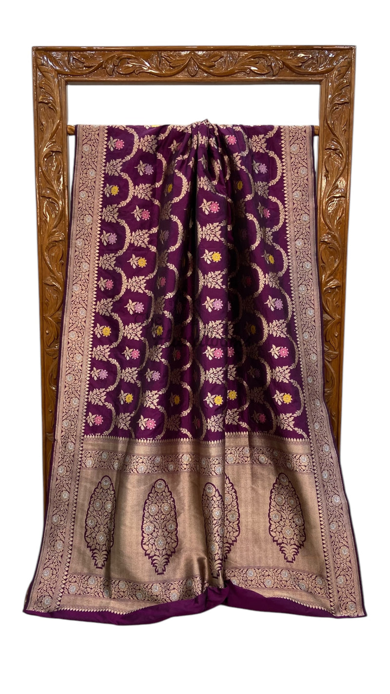 Katan Silk Banarasi Handloom Saree - All over Jaal work With Meenakari - The Handlooms